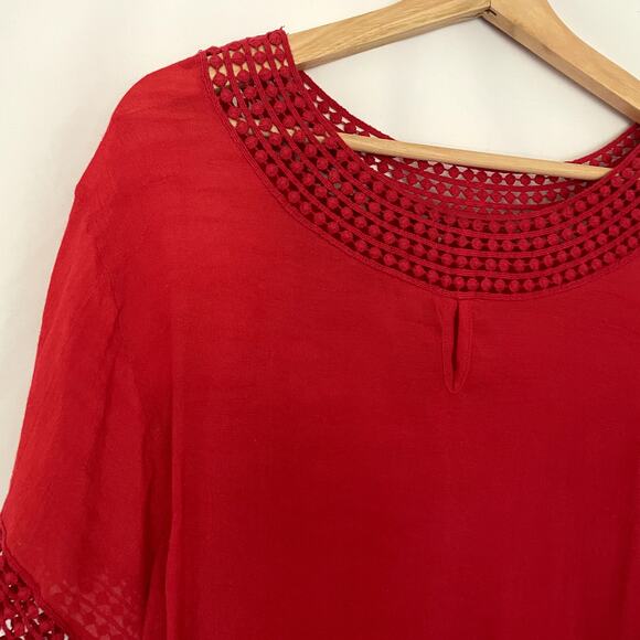 Red short sleeved summer t-shirt lightweight women's size medium embroidered - Picture 2 of 6